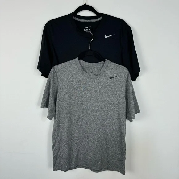 Nike Set of 2 Short Sleeve Dri Fit Tops Black & Gray Workout Gym Athletic - Picture 1 of 7